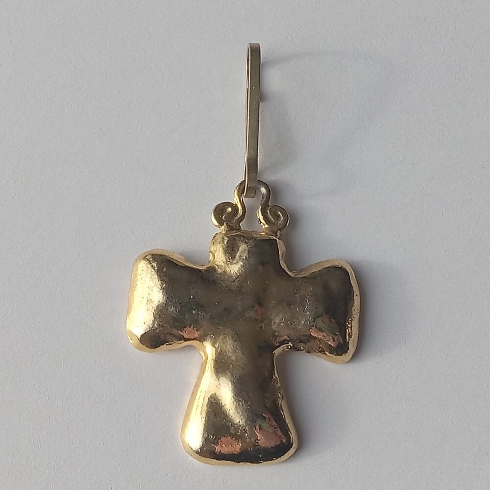 Vintage Gold Tone Cross Charm, Zipper-Pull